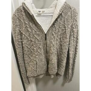 Y2K Roxy Cable Knit Sweater Tan Hoodie Full Zip Size xs/s